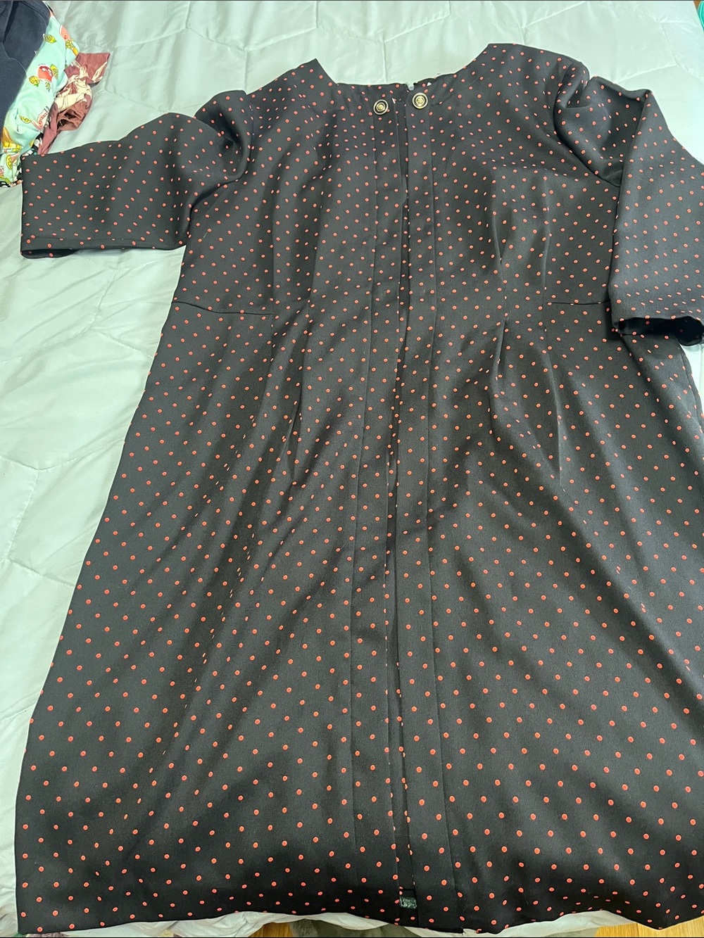 Chaus Black Long-Sleeve Dress with Pink Polka Dot Print